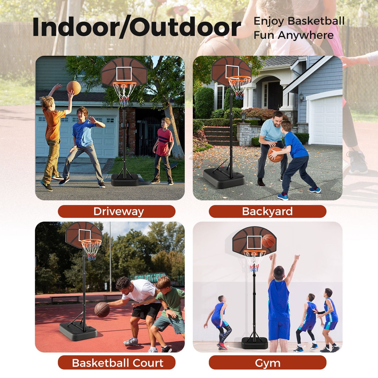 Basketball Hoop 5.6-6.5 FT Height Adjustable for Kids