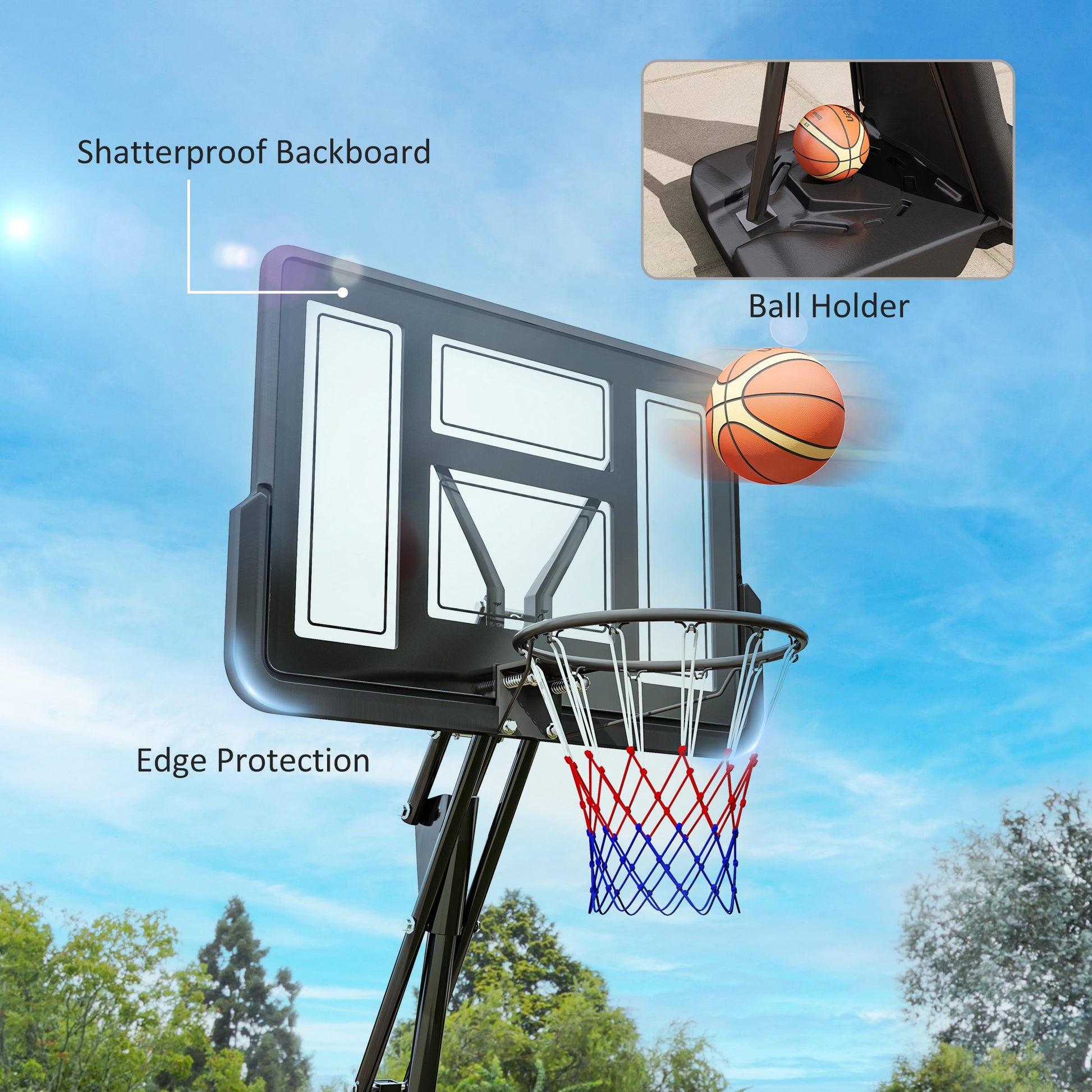 2.45-3.05M Basketball Hoop Outdoor with Rebound System and Wheels