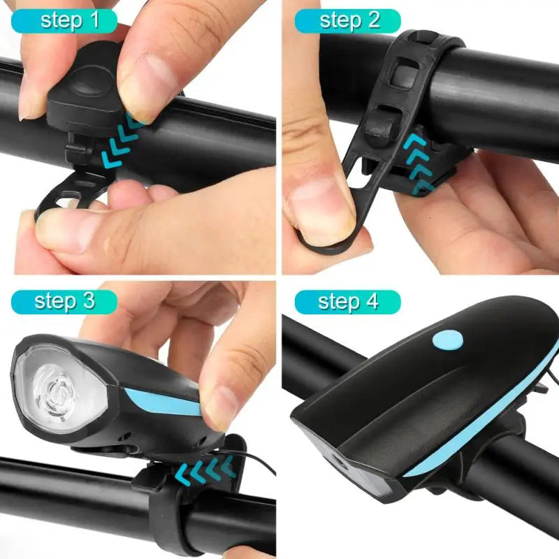 Bicycle Front Light with Electric Loud Horn Waterproof Bike Headlight USB Rechargeable Cycling Flashlight Bike Accessories