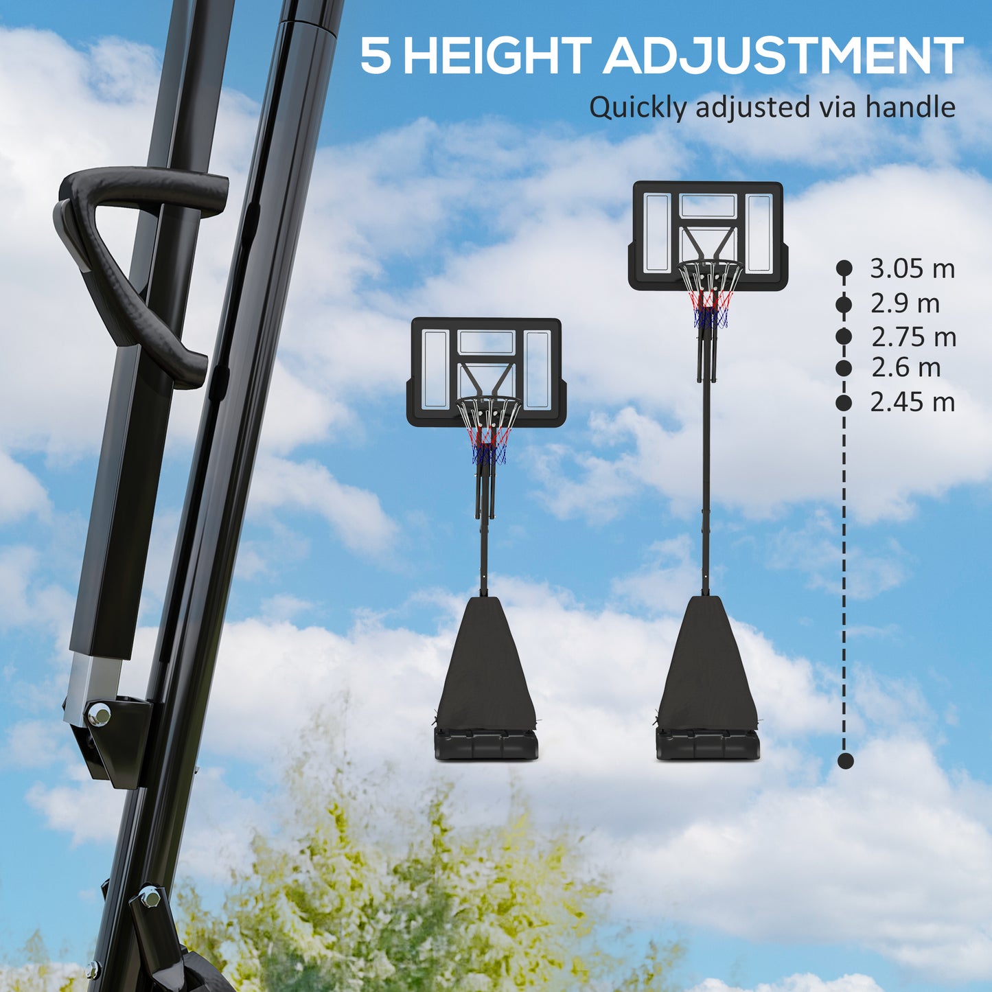 2.45-3.05M Basketball Hoop Outdoor with Rebound System and Wheels