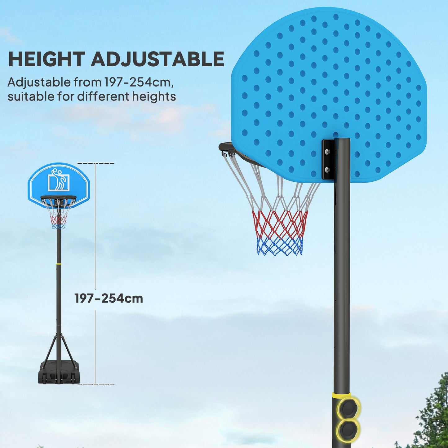 Adjustable Basketball Hoop and Stand W/ Wheels and Weight Base 1.6-2.1M