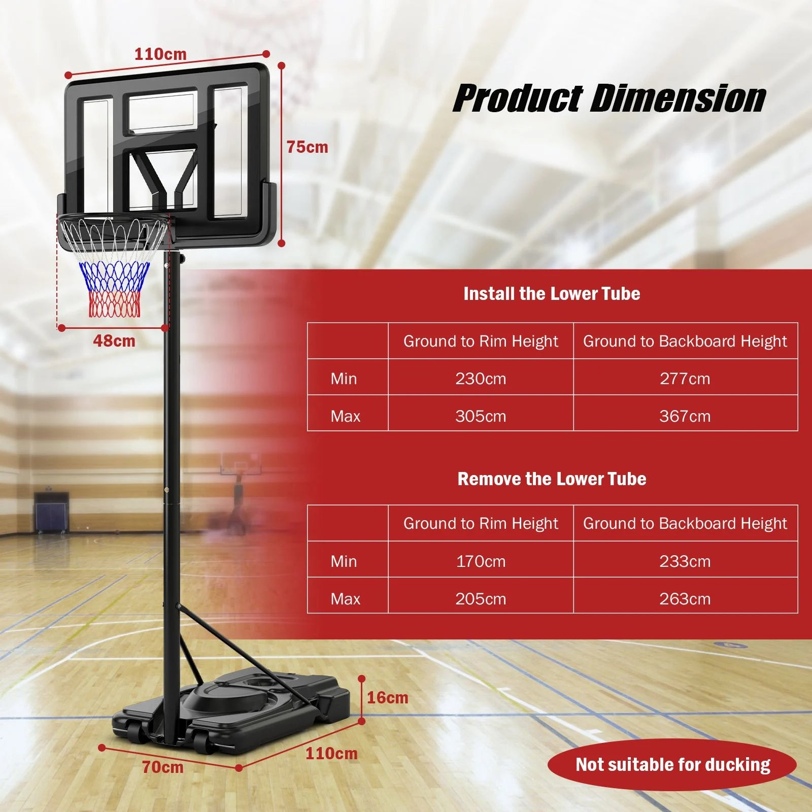 5.5-10FT Adjustable Basketball Goal System with 9-Position Adjustable Height
