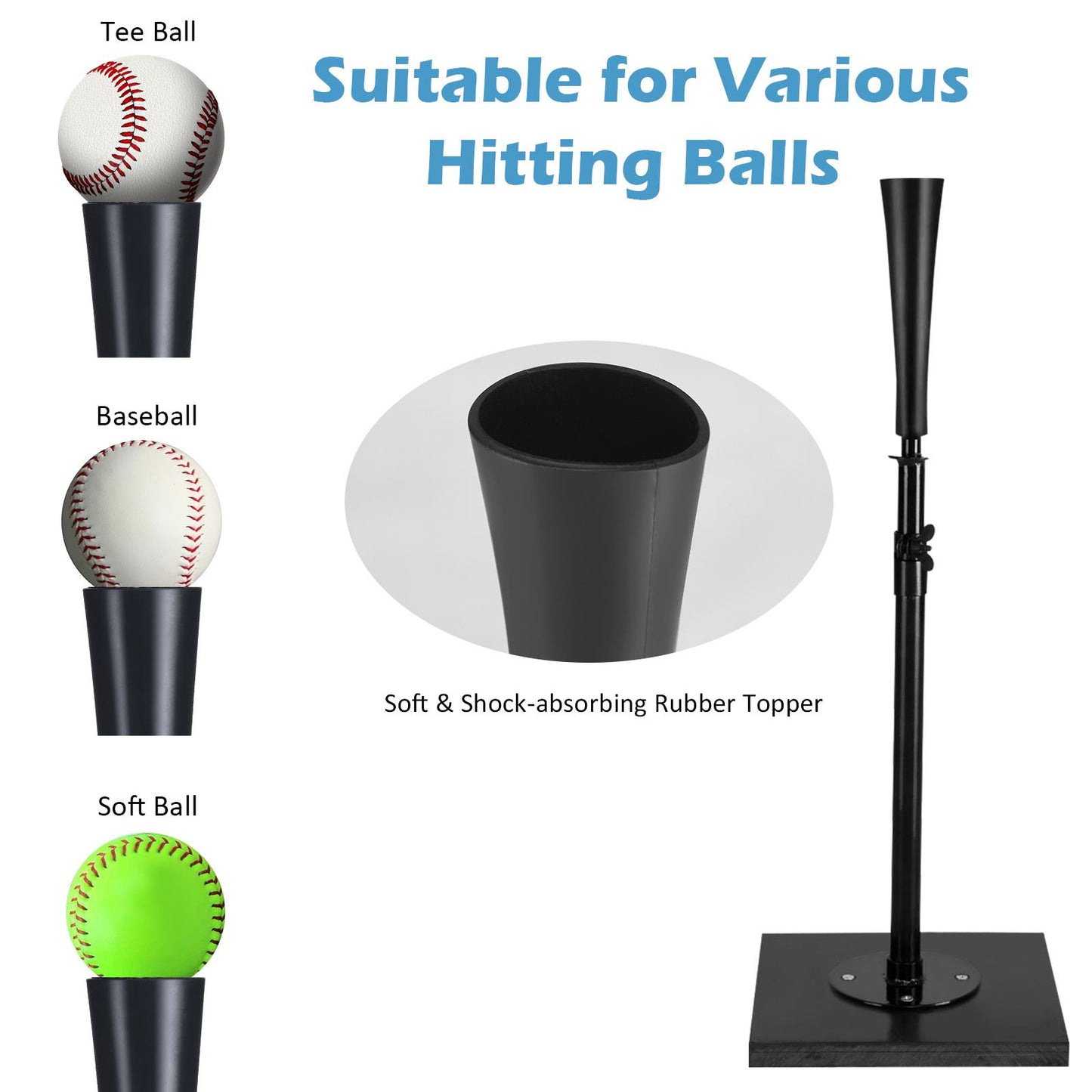 63-91CM Baseball Batting Tee with Stable Base and Rubber Topper