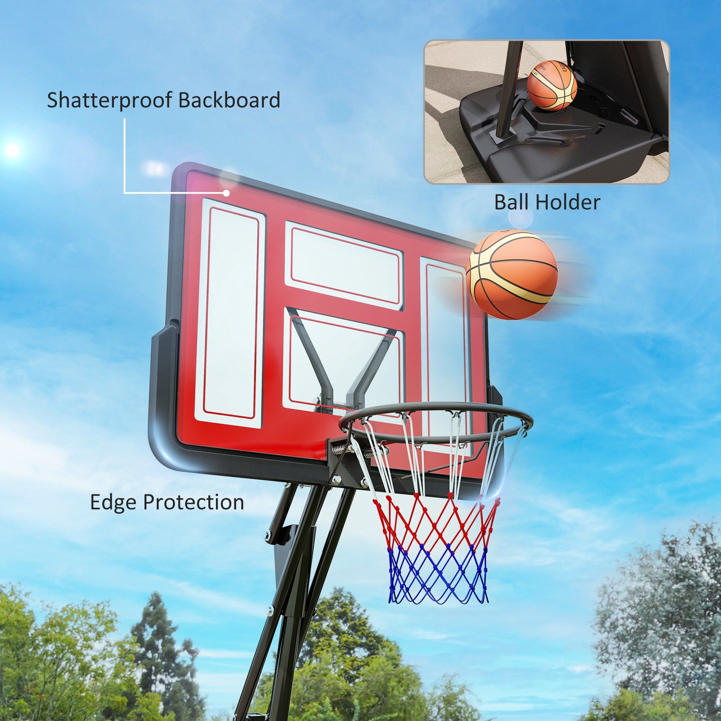 2.45-3.05M Basketball Hoop Outdoor with Rebound System and Wheels