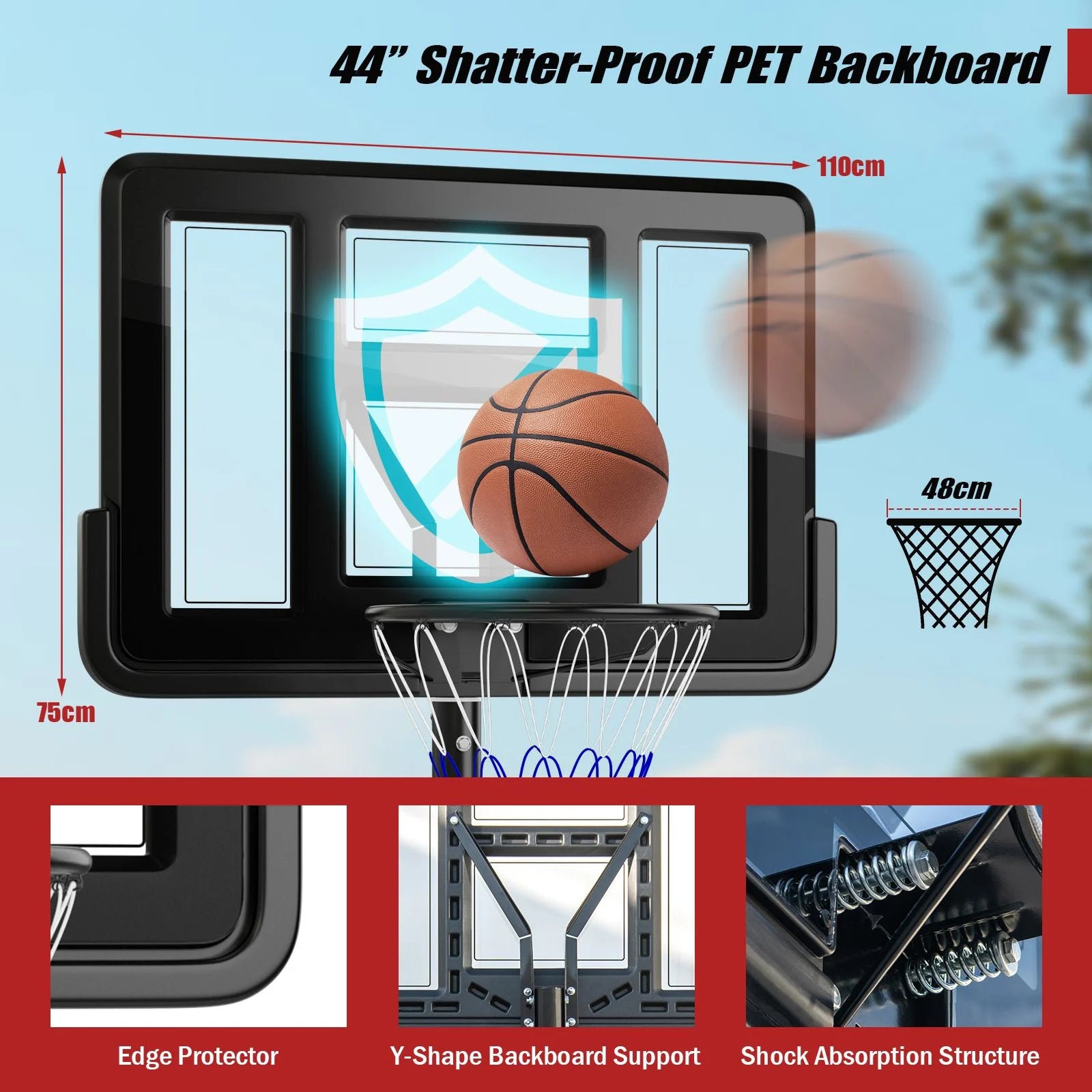 5.5-10FT Adjustable Basketball Goal System with 9-Position Adjustable Height