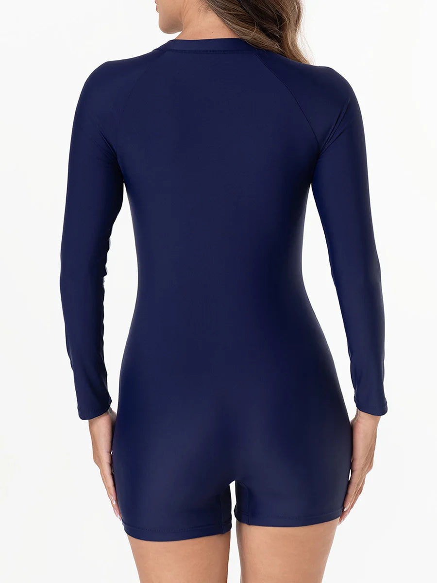 2026 Zipper Slim Swimsuit Women Long Sleeves One Piece Swimwear Female Bather Bathing Swimming Swim Surf Suit Beachwear
