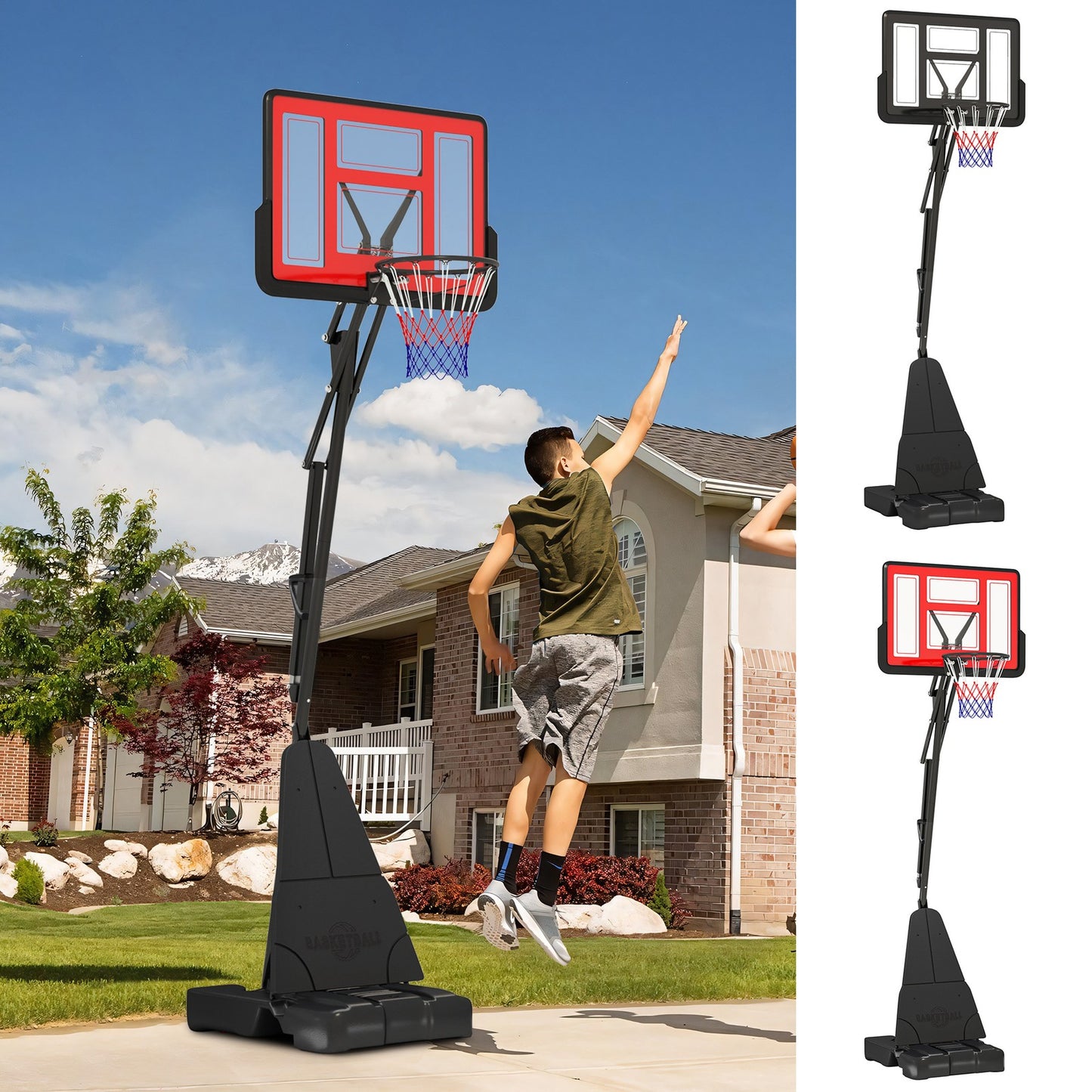 2.45-3.05M Basketball Hoop Outdoor with Rebound System and Wheels